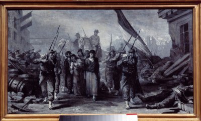 パリ包囲戦：「共産主義者たちの逮捕」 エドゥアール・トゥルーズ（1848-1907）の絵画 1871年 パリ、カルナヴァレ美術館 作： Edouard Toudouze