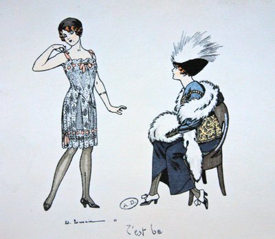 顧客に伝票を見せるマネキン、1912年頃（カラーリトグラフ） 作： Edouard Touraine
