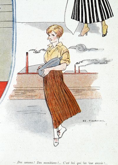 1914-1918年の戦争のために弾薬を作る女性。"トラック！弾薬！彼はそれらを送る！"1915年11月25日の「バイヨネット」に掲載（刻印 作： Edouard Touraine