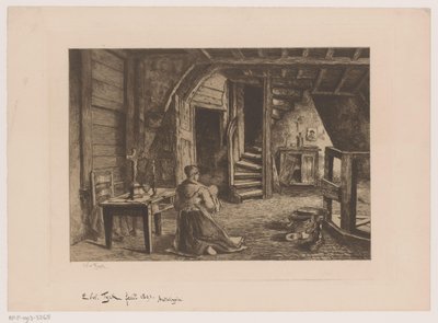 屋根裏部屋のインテリア 作： Edouard Tyck (signed by artist)