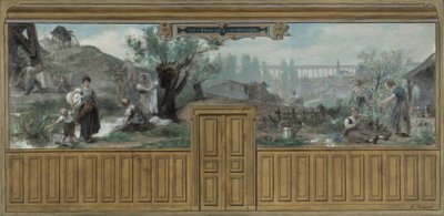 アルクイユ・カシャン市庁舎のスケッチ：アルクイユの仕事、1887年から1888年にかけて（油彩・カンヴァス） 作： Edouard Vimont