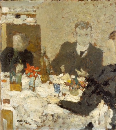 テーブルで、1893年（段ボールに油彩） 作： Edouard Vuillard