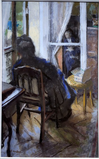 窓辺で 本を読みながら窓の外を眺める女性20世紀（油彩・キャンバス 作： Edouard Vuillard