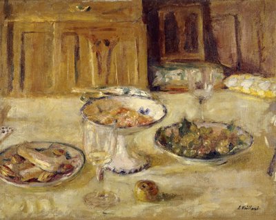 ビスケットとフルーツコンポート。フルーツとビスケットのフルーツ料理、c。 1922 作： Edouard Vuillard