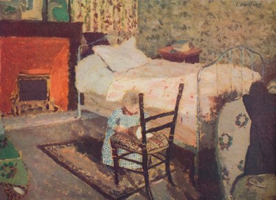 子供が遊ぶ：木製の椅子の前のアネットルーセル、c1900、c1932 作： Edouard Vuillard