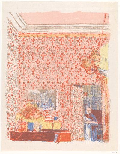 ピンクのドレープのあるインテリア I 作： Edouard Vuillard