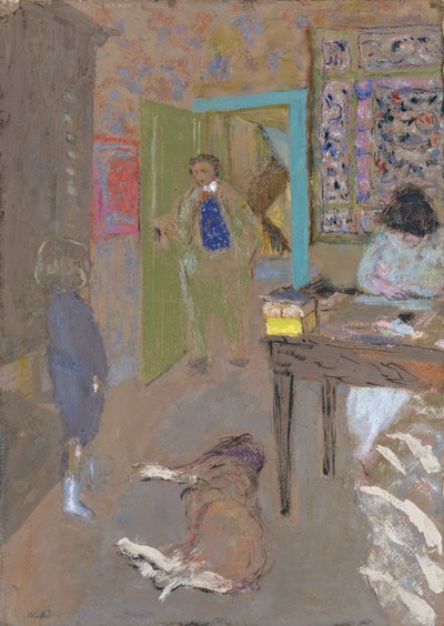 サンジャカットのインテリア、1909年（紙にパステルとガッシュ） 作： Edouard Vuillard