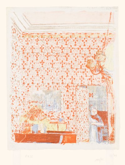 ピンクの壁紙のインテリア I 作： Edouard Vuillard