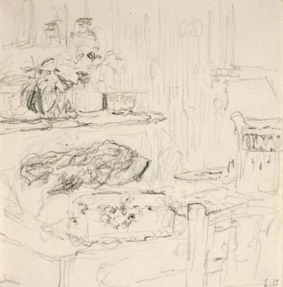 スクエアテーブルのあるインテリア 作： Edouard Vuillard