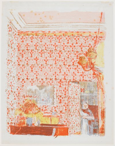 ピンクの吊り下げ式のインテリア 作： Edouard Vuillard