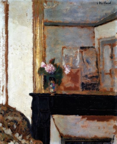 暖炉のマントルピースに花瓶- 1900 作： Edouard Vuillard