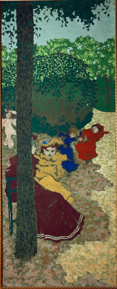 遊ぶ少女たち（ヴュイヤール作「公共の庭」シリーズより）（キャンバスに描かれた絵画 作： Edouard Vuillard