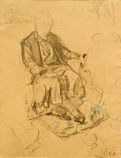 マダムベナールが座り、クッションに足 作： Edouard Vuillard