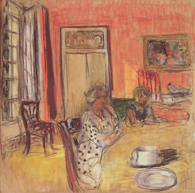 1955年から38年頃にかけて、シャトーデクレイのダイニングルームにいるヘッセル夫人とルル 作： Edouard Vuillard