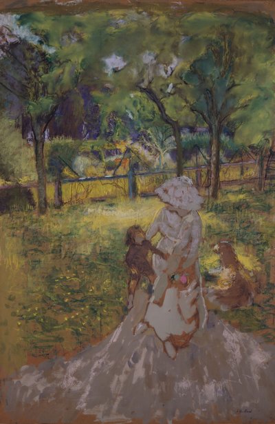 果樹園の朝庭の母と子、1909-1911年。 作： Edouard Vuillard