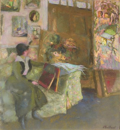 緑のソファのモデル。緑のソファのモデル、1915 作： Edouard Vuillard