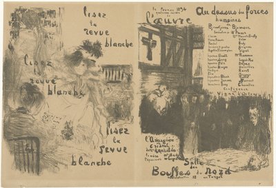 La Revue Blanche の広告と演劇 Au-dessus des force humanes の発表を掲載したカバー プログラム ブックレット Lisez la revue blanche Au-dessus des force humanes 作： Edouard Vuillard