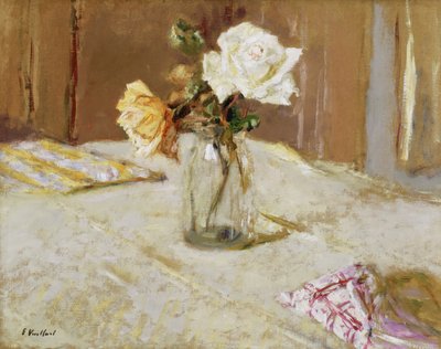 ガラスの花瓶のバラ 作： Edouard Vuillard