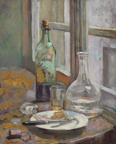 ボトルと水差しのある静物。ボトルとデカンタのある静物、1889〜1890年頃 作： Edouard Vuillard
