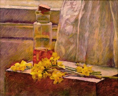 テーブルの上の瓶と花の静物 作： Edouard Vuillard