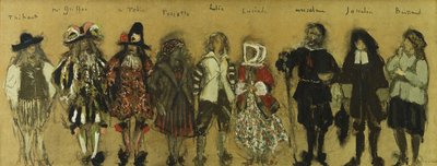 Jean de la Fountaineのための「La Coupe Enchantee」で9人の俳優の衣装を学ぶ。エンチャンテッドカップの新キャラクターの衣装研究、ジャンドラフォンテーヌ作、1918年 作： Edouard Vuillard