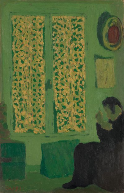 グリーンインテリア、1891年（段ボールの油、ゆりかごの木材に取り付け） 作： Edouard Vuillard