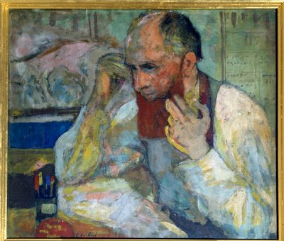 化粧をするコメディアン、オーレリアン・ルーニュ・ポー（Lugne-Poe）（1869-1940） 20世紀 パリ、シャンゼリゼのコメディ（油彩・キャンバス 作： Edouard Vuillard