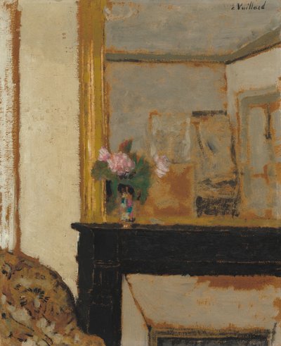 マントルピースの花の花瓶、c。 1900年。 作： Edouard Vuillard