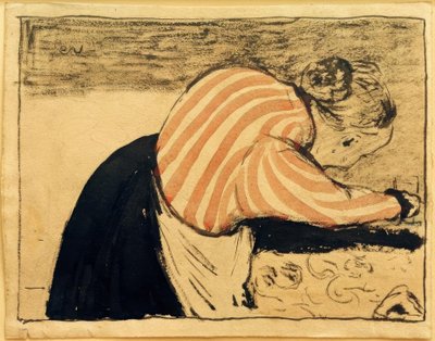 テーブルにもたれて老婆 作： Edouard Vuillard
