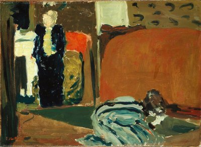 ベッドの下を見る女性、1895年頃 作： Edouard Vuillard