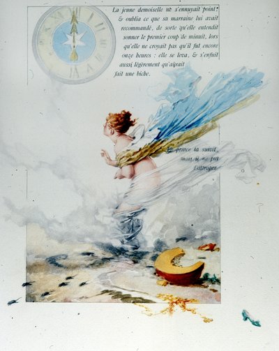 シャルル・ペロー（1628 - 1703）。「シンデレラ」1697年Edouard de Beaumont（1887年）の挿絵では、シンデレラが真夜中の12時に靴をなくして逃げる様子が描かれている。馬は再びネズミになり、馬車はカボチャになってしまいます。 作： Edouard de (after) Beaumont