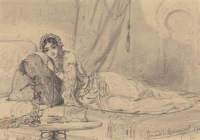 エキゾチックな環境で横たわる中東の女性 作： Edouard de Beaumont