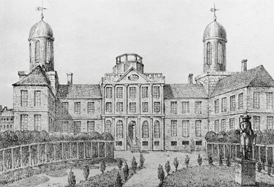 アメリカ合衆国、フィラデルフィアの病院、エドゥアール・ド・モントゥール (1792-1828) によるリトグラフ、「アメリカ、イタリア、シチリア、エジプトへの航海」より 作： Edouard de Montule