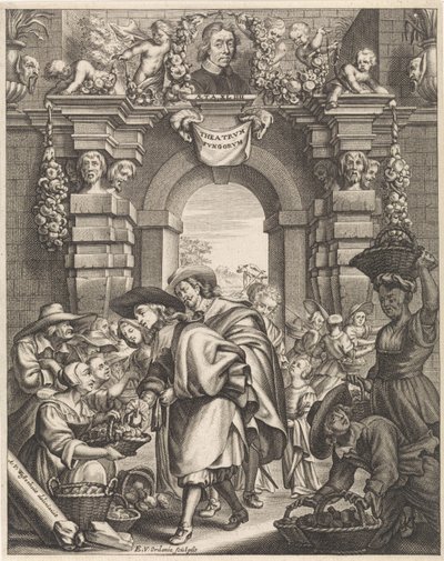 市場でキノコを買う 2 人の紳士 タイトルイラスト: F. van Sterbeeck, Theatrum Fungorum or the tooneel der Campernoelien, 1675 作： Edouard van Ordonie