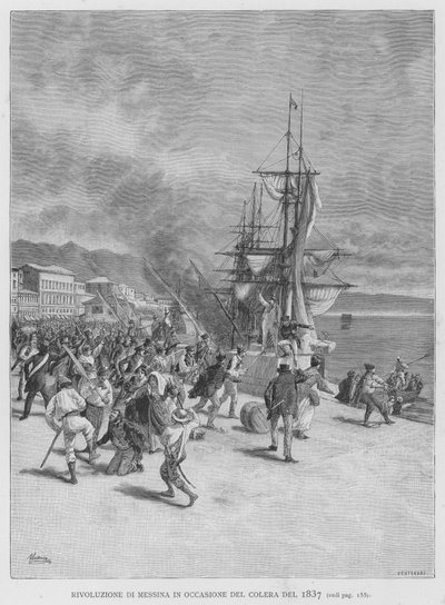 1837年のコレラの際のメッシーナの革命（エングレーヴィング 作： Edouardo Matania