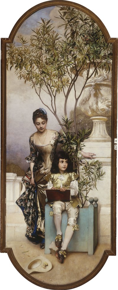 公園でスケッチする母と子、1886 作： Eduard Charlemont