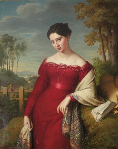 エレガントな若い女性の肖像画 作： Eduard Friedrich Leybold
