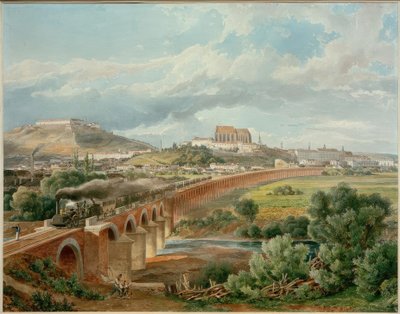 鉄道高架橋（カイザーフェルディナンズノルトバーンのブルノ支線の高架橋）。 作： Eduard Gurk