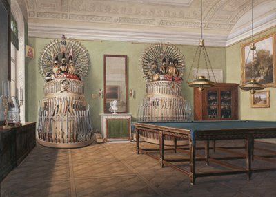 冬宮殿のインテリア。 19世紀半ばの皇帝アレクサンドル2世のビリヤードルーム。 作： Eduard Hau
