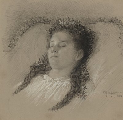 花の冠をかぶった死の床の少女 作： Eduard Julius Friedrich Bendemann