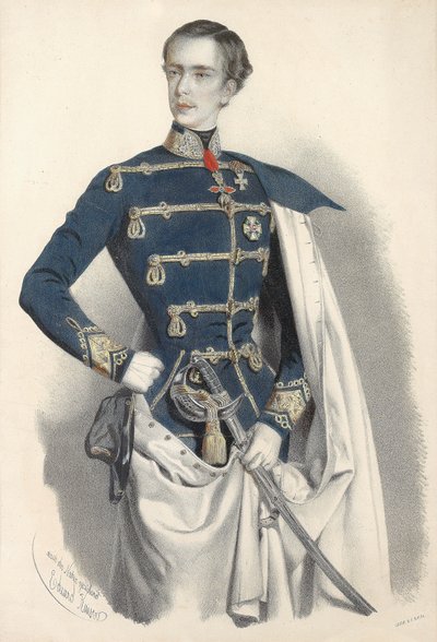 ハンガリーの制服を着たオーストリア皇帝フランツ・ヨーゼフ1世の肖像、c. 1850年。 作： Eduard Kaiser
