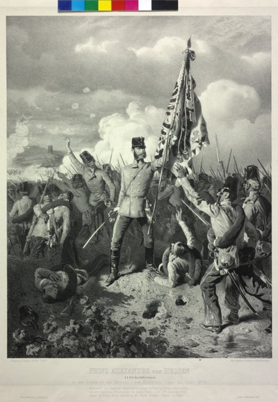 ヘッセン公アレクサンダー中尉、ソルフェリーノでのミンチョの戦いに参加。1859年6月 作： Eduard Kaiser