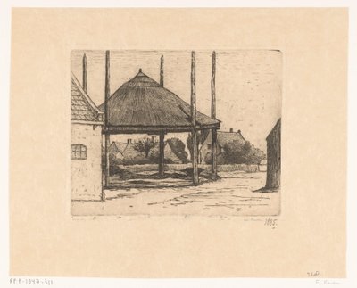 空の干し草の納屋のある農場 作： Eduard Karsen (signed by artist)