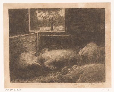 馬小屋の豚 作： Eduard Karsen (signed by artist)