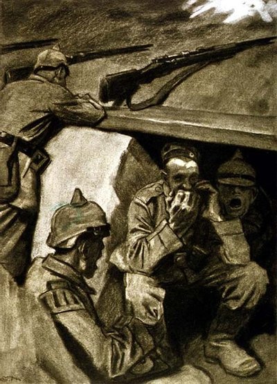 塹壕の口オルガン、ドイツの雑誌「Simplicissimus」のイラスト、1915年頃（石版） 作： Eduard Thöny