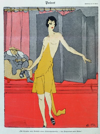 クチュリエにて、ポール ポワレ (1879-1944) と一緒に「シンプリシシムス」のモデル 作： Eduard Thöny