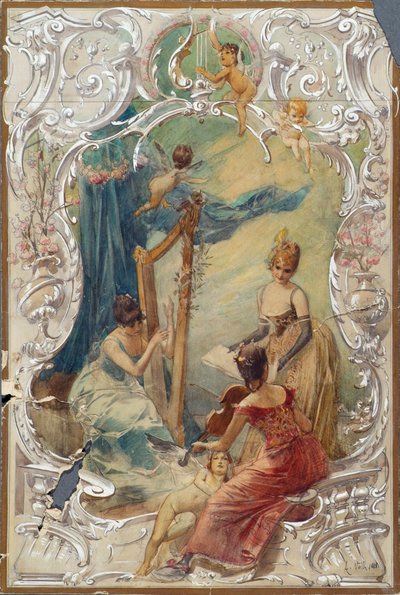 歌うこと (Varieté Ronacher、ウィーンの壁画の下書き) 作： Eduard Veith