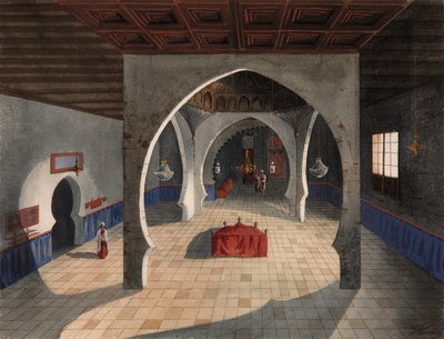 A Mosque - Flores Ibanez, Eduardo (active 1870-1889) - 紙に水彩 - 27x35 - Museo Carmen Thyssen、マラガ 作： Eduardo Flores Ibáñez