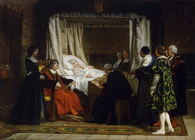 La Reine Isabelle la Catholique dicte son testament - La Reine Isabelle I of Castile dictating her last will and testament - Peinture de Eduardo Rosales Gallina (1836-1873) - 1864 - 油彩・キャンバス - 290x400 - Museo del Prado, Madrid 作： Eduardo Rosales