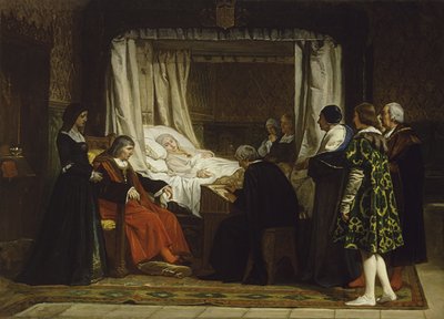 最後の遺言と遺言を口述するカスティーリャ女王イザベラ 1 世、1864 年 作： Eduardo Rosales Gallina